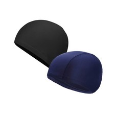 2 Pcs Unisex Polyester Swim Caps Long Hair Fabric Bathing Hats Black Blue