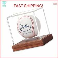 JupDec Baseball Display Case - Clear Cube Baseball Holder with Wooden Base, Auto