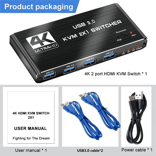 2 in 1 Out 4K Dual Monitor HDMI 2.0 KVM USB Switch USB 3.0 KVM Switch - Photo 14/14