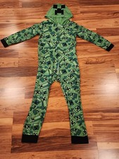 Minecraft Kids Hooded Green Creeper One-Piece Pajama Size M