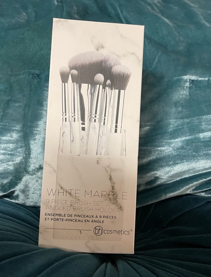 BH White Marble Makeup Brush Set with Angled Brush Holder - Image 2 of 4