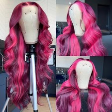 Pink Purple Ombre Lace Front Wigs Long Wavy Hair Pre Plucked Women Party Natural