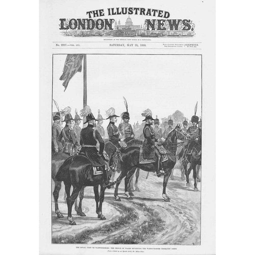 Prince of Wales Reviewing the Warwickshire Yeomanry Corps - Antique Print 1895