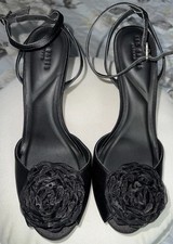 NEW Women Ted Baker Satin Ladies Black Heels Rose On Front Shoes, 8.5