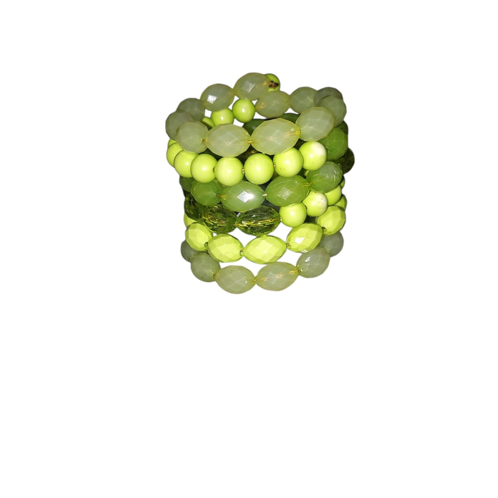 Vtg Green Beaded Layered Wire Stack Bracelet US3 - image 2