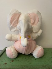 Puffalump Style 14" Nylon White and Pink Elephant Vintage Plush Stuffed Animal