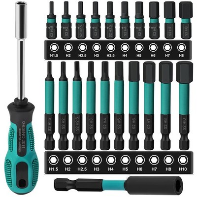 20PCS Impact Drill Allen Key Bit Set 25mm+60mm Long, Hex Bit Set H1.5-H10 Met...