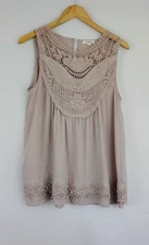 Wishlist Womens Blush Tunic Embroidered Blouse Chic Boho Fairy Core Lace Top Med