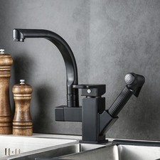 Matt Black Monobloc Kitchen Sink Mixer Tap with Pull Out Hose Spray Single Lever