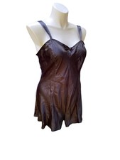 Vintage Lingerie Teddy Romper Step In Vanity Fair Playsuit Glossy Black XL Tags