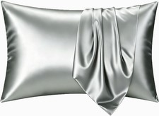 Silky Satin Pillowcases Standard 2 Pack Silver Grey 20" X 26" Cooling Smooth