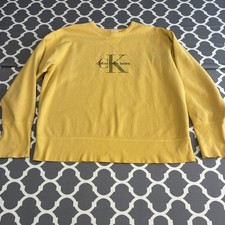 Vintage Calvin Klein Jeans Sweatshirt Mens Medium Yellow CK Logo Crewneck 90s