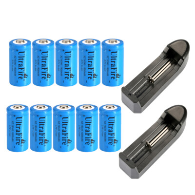 10X Ultrafire 16340 3.7v 1800mAH Rechargeable Li-ion Battery Cell USA+2x Charger