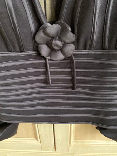 Ladies Formal Top Size 10 JS Collections Striped Black Mesh Cuff Sleeve V Neck - Picture 4 of 5