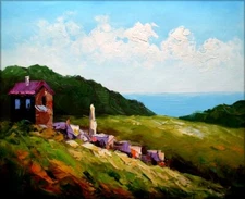 Quality Hand Painted Oil Painting Ocean View from High Land 20x24in
