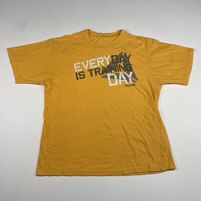 Reebok Shirt Men s Large Yellow Every Day Is Training Day Short Sleeve Tee