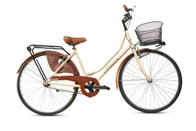 MADICKS Bicicletta Donna Da Passeggio Misura 26 Bici Da Città Vintage Con Cestino Beige