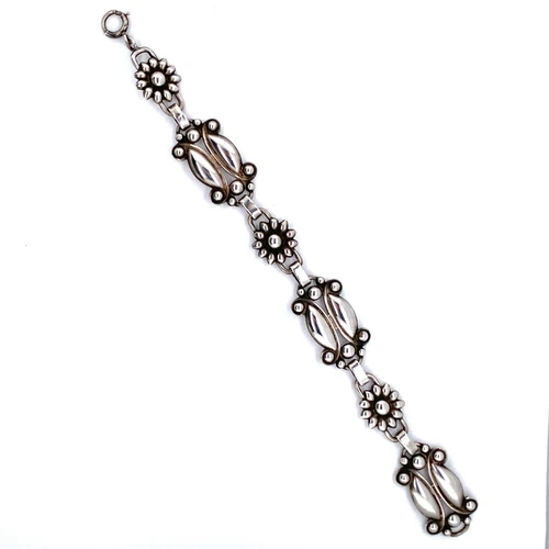Sterling Mid Century Modernist Bracelet Daisy (#J5486)