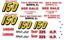  150 Fred Lorenzen Lombard Fender  Body 1956 -57 1/64th HO Slot Car Decals