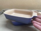 Le Creuset Blue Casserole Stoneware Pair marked 10 12 and 10 21 baking no lids — photo 2