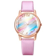 Womens Bohemia Leather Watch: Analog Quartz Bling Rainbow Round Dial Wrist