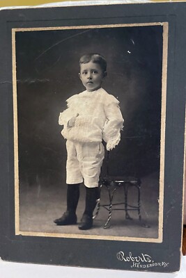 Vintage Cabinet Card Photograph Boy Puffy Sleeves Napoleon Roberts  Henderson, KY