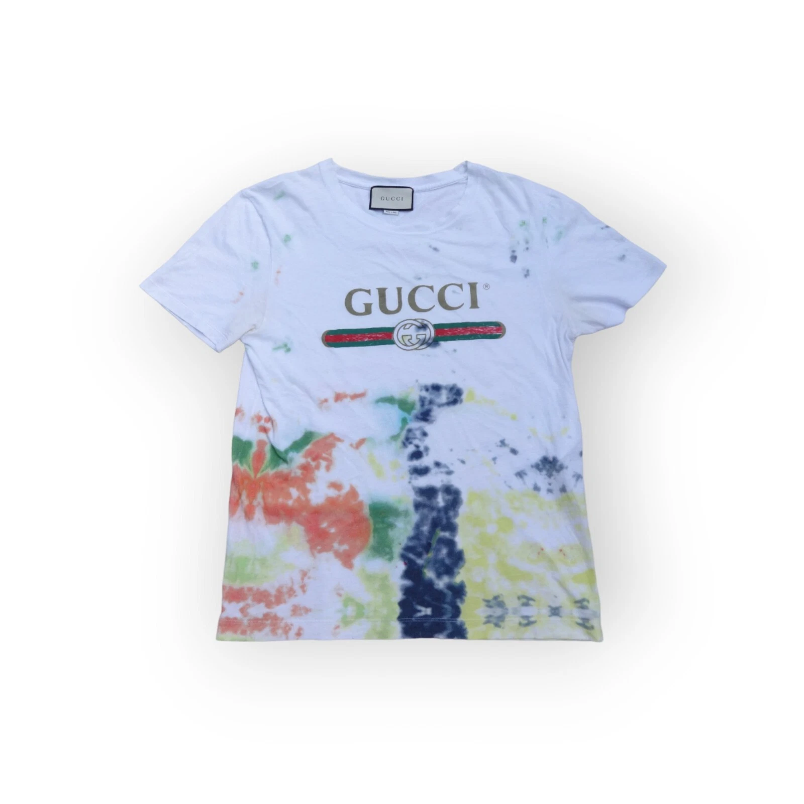 T shirt authentique Gucci logo ceinture multicolore cravate teinture taille M