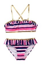 NEW Jantzen Stripe Ruffle Bikini Set Little Girls sz 4 Pink Stripe