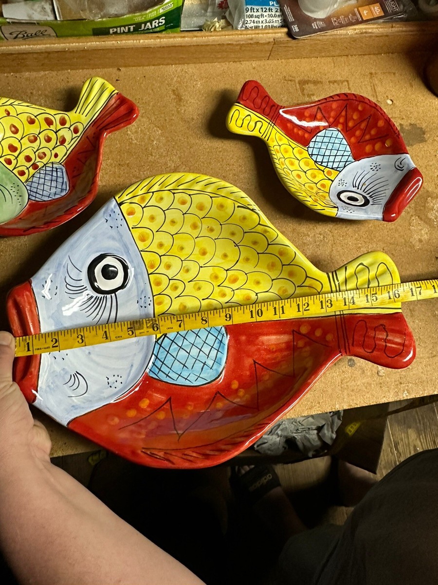 Vietri Vintage Ceramic Fish Plate Wall Decor, Made in Italy Set Of