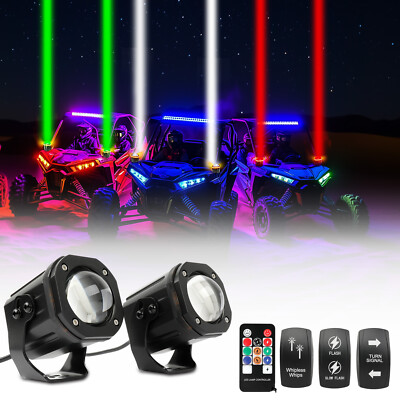 Pair Laser RGB LED Whip Light Whipless Antenna Remote For ATV UTV Can Am Polaris