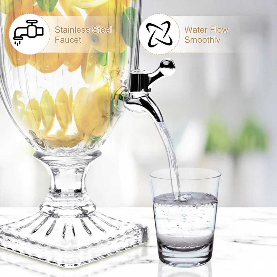 3L Vertical Glass Beverage Dispenser with Stainless Steel Tap - for Events,Party - Image 4 of 4