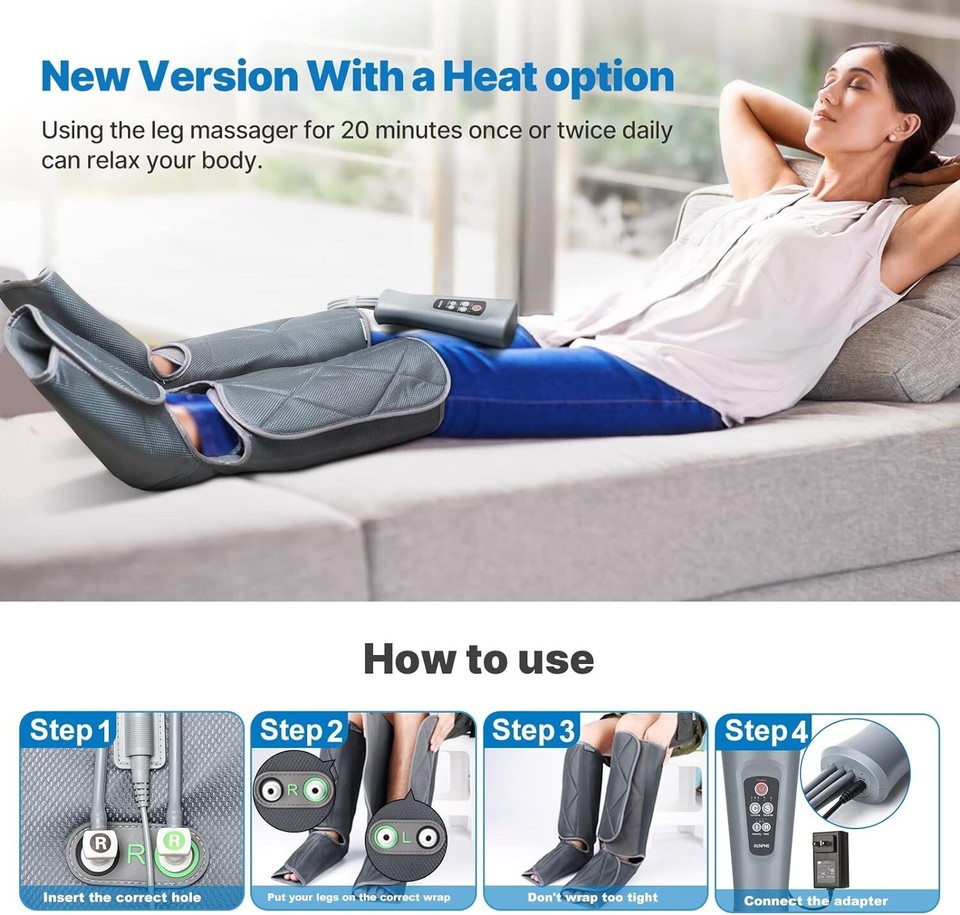 RENPHO Leg Massager with 2 Heat Levels, Compression Calf and Foot