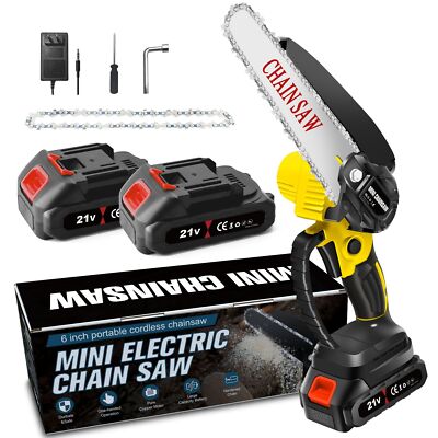 ZIKOPOMI MINI CHAINSAW 6 INCH 21V BATTERY POWERED ELECTRIC CHAINSAW - YELLOW