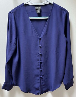 Rachel Zoe Womens Button Down Shirt Blouse Small Long Sleeve Blue V-Neck Solid