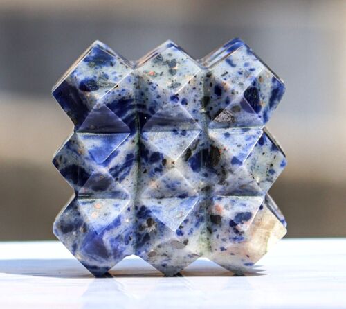 65MM Blue Sodalite Crystal 54 Pyramids Sodalite Gemstone Cube Healing 54 Pyramid - Picture 8 of 10