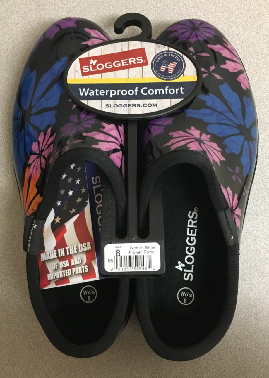 Sloggers 5116FP08 Black Flower Power Women's Garden/Rain Shoes Size 8