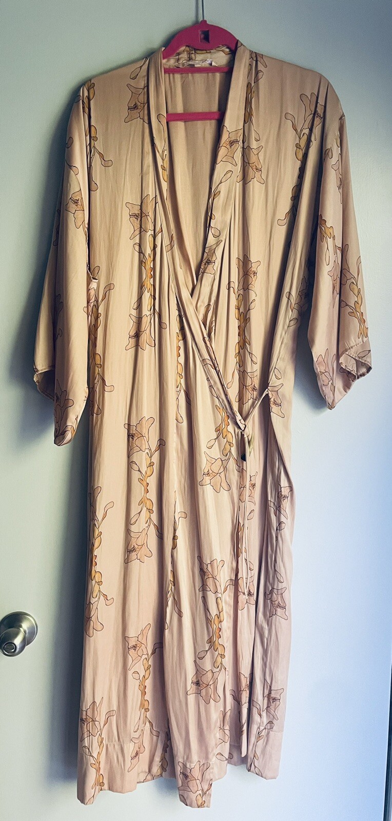Cali Dreaming Blush Pink Kimono Dress Satin Robe w/… Gem