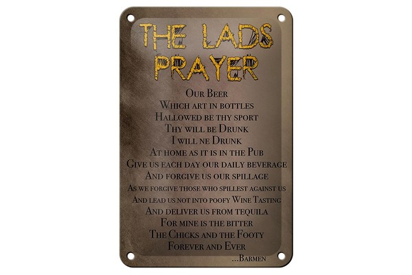 Blechschild Spruch 12X18Cm The Lads Prayer Our Beer Which Deko Schild-image