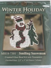 Mill Hill Smiling Snowman Winter Holiday Glass Bead Kit Christmas Ornament Pin