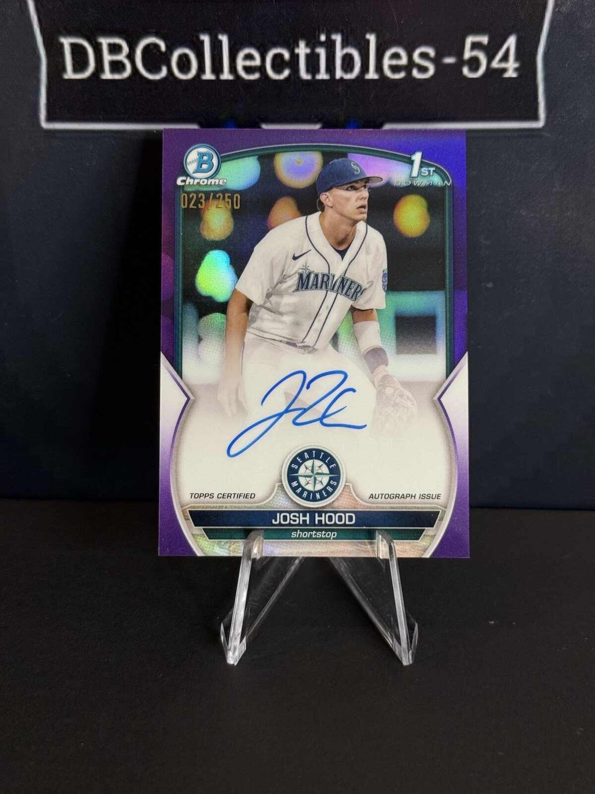 2023 Bowman Chrome Josh Hood 1st Purple Refractor Auto 023/250 Seattle Mariners