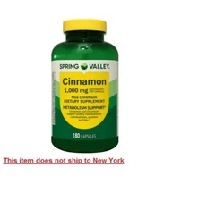 Spring Valley Cinnamon Plus Chromium Supplement Capsules 1,000 mg 180 Count