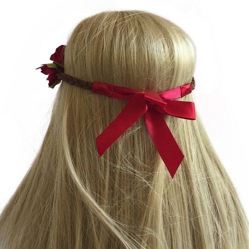 18 Inch Doll Headband Set of Two - Flower Wreath with Satin Ribbon Red and Blue - Picture 5 of 6