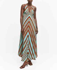 Mango Two-Color Flared Dress Turquoise L50859 Womens Size US 6