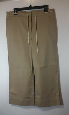 Talbots sz 12 capri tan khaki wide crop beachy zip draw string 34  long.