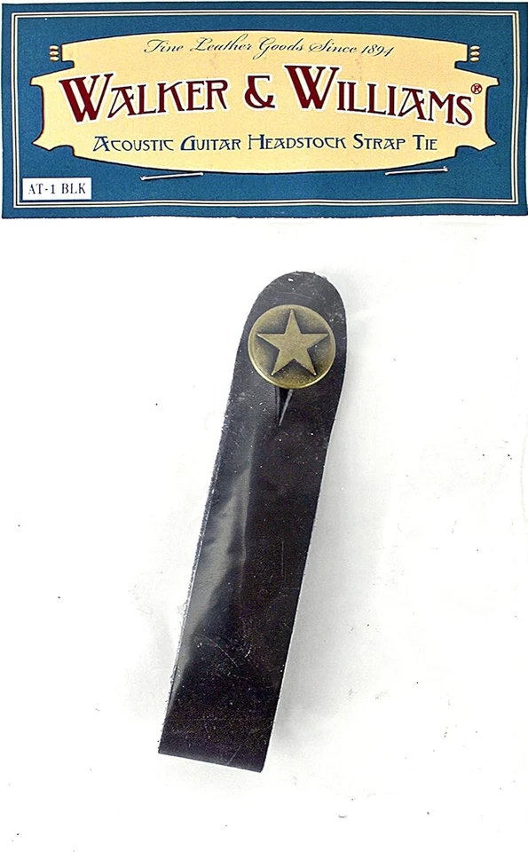 Walker & Williams AT-1 Cuero Negro Guitarra Acústica Correa Botón Cabezal...  Foto 2 de 4