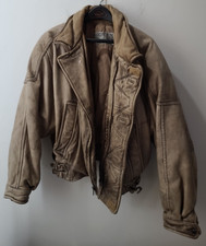 Expedition Robert Comstock Light Brown Genuine Leather Coat Snaps Zipper Size 42