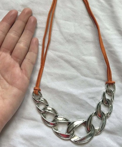 Silber Grob Glieder Halskette Orange Wildleder Kordel Kühn Latz Boho Southwestern NEU  - Bild 6 von 7