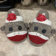 SUPER cute Christian Nick & Nora Sock Monkey slippers w/ Cool CROSS EARRINGS ✝️