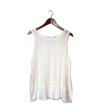 Sleeveless White Lace Trim Tank Top With Sheer Back Panel