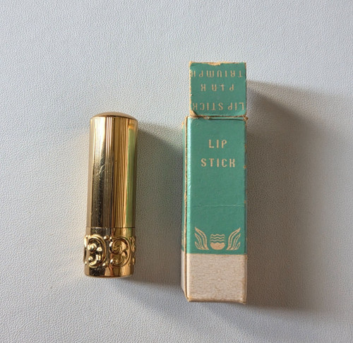 Vintage Avon NOS Pink Triumph Lipstick Gold Tone Lined Metal Case NEW IN BOX